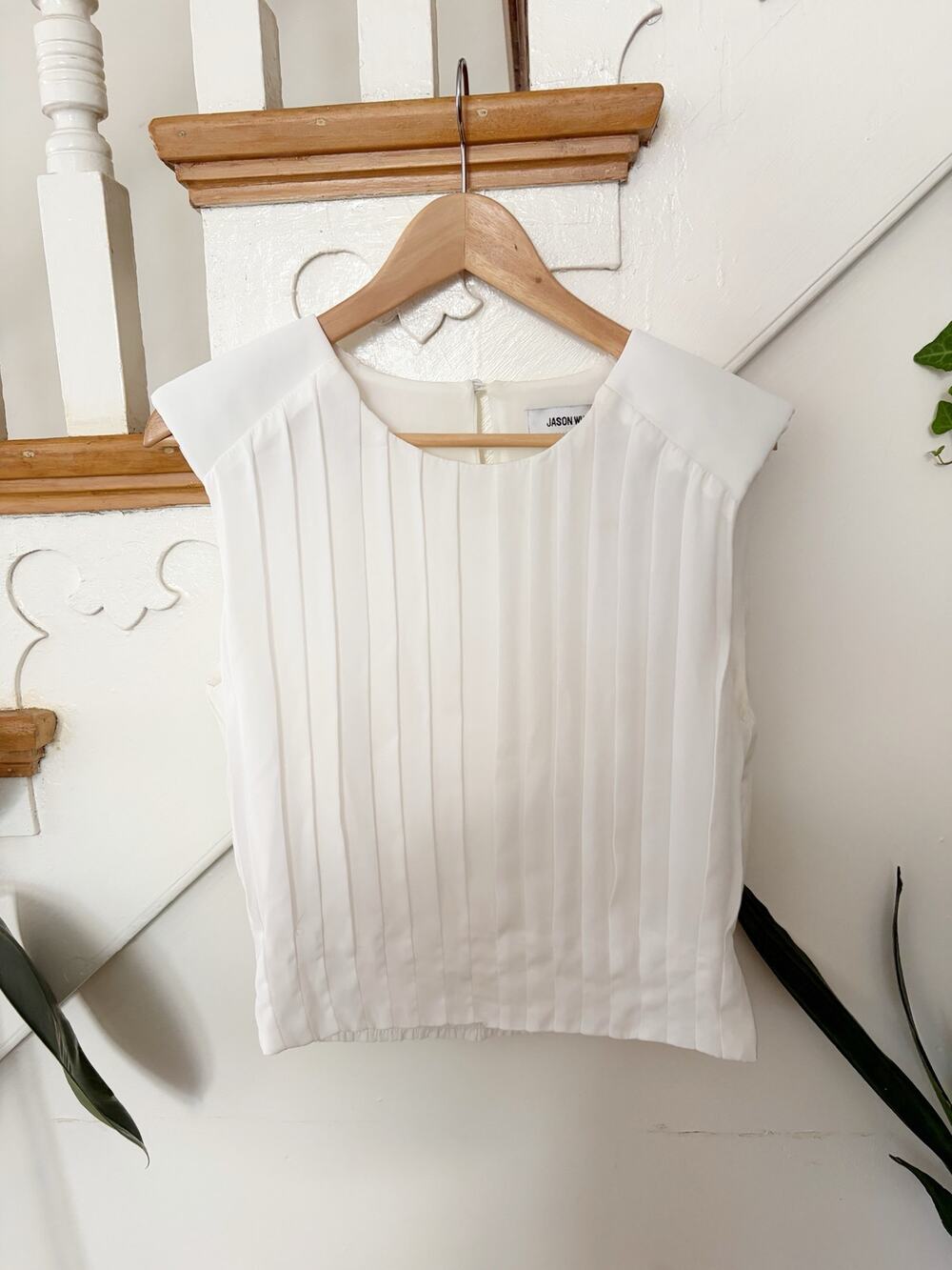 Jason Wu Women's Ivory Pleated Sleeveless Crewneck Top Size M
